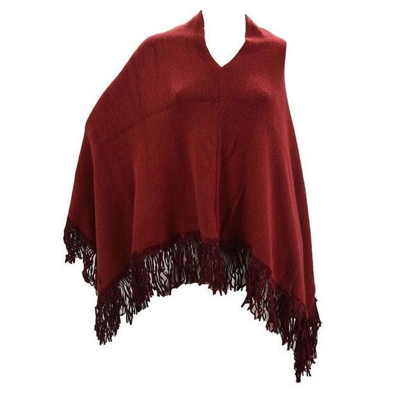 Lava Accessories Women's Fringe Midnight Poncho in Burgundy - Picture 1 of 2